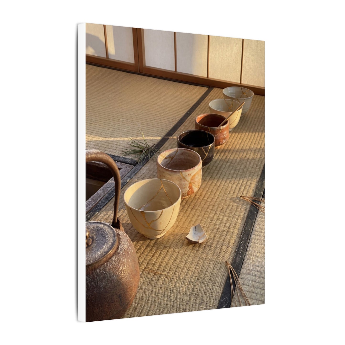 Kintsugi Tea Ceremony in Golden Hour | Gold Repair Canvas Art