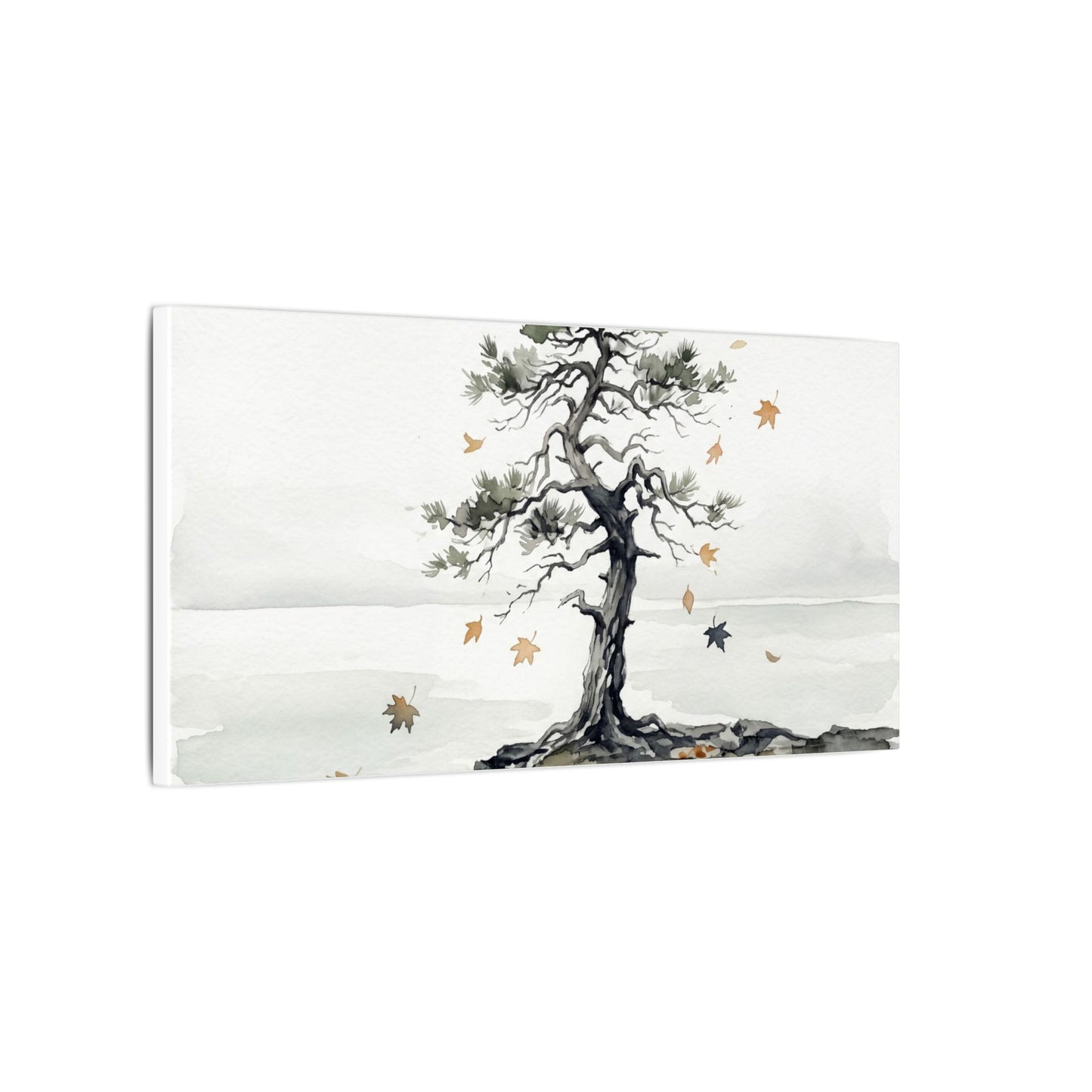Japandi Pine Tree in Overcast | Watercolor Canvas Art