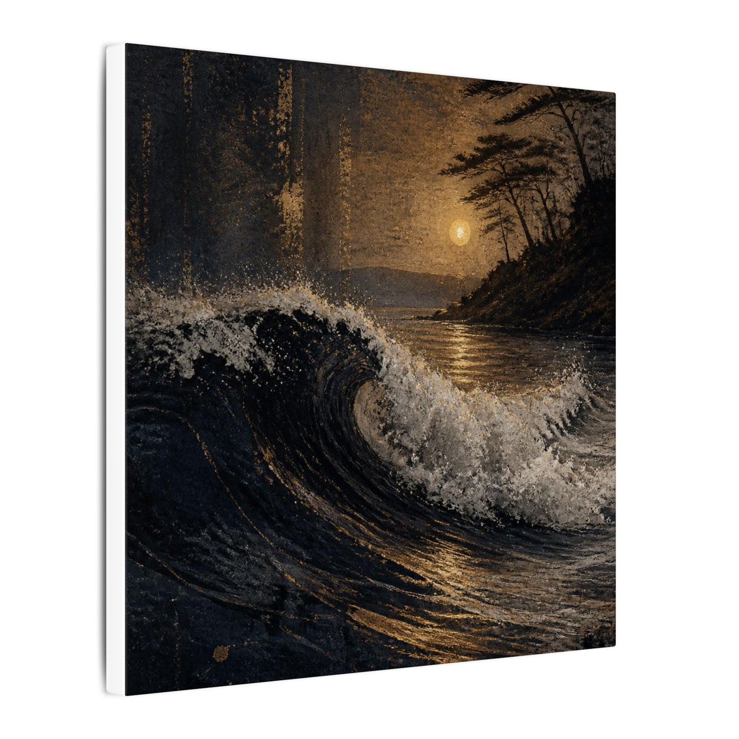 Ocean Wave Dark Texture Canvas Art | Bold Dark Japandi Art