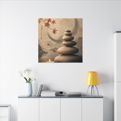 Japandi River Stones in Candlelight | Japanese Pattern Canvas Art