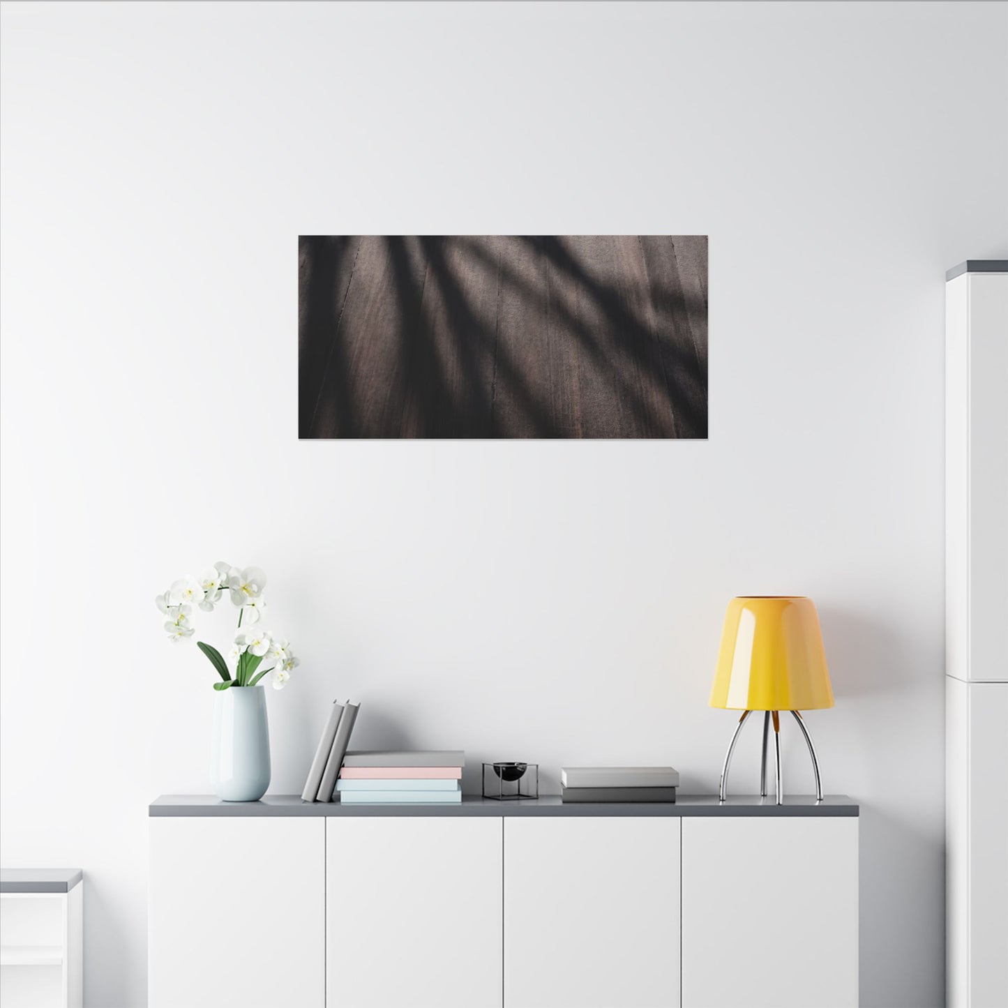 Dark Japandi Shadow Play in Dawn | Moody Minimal Canvas Art