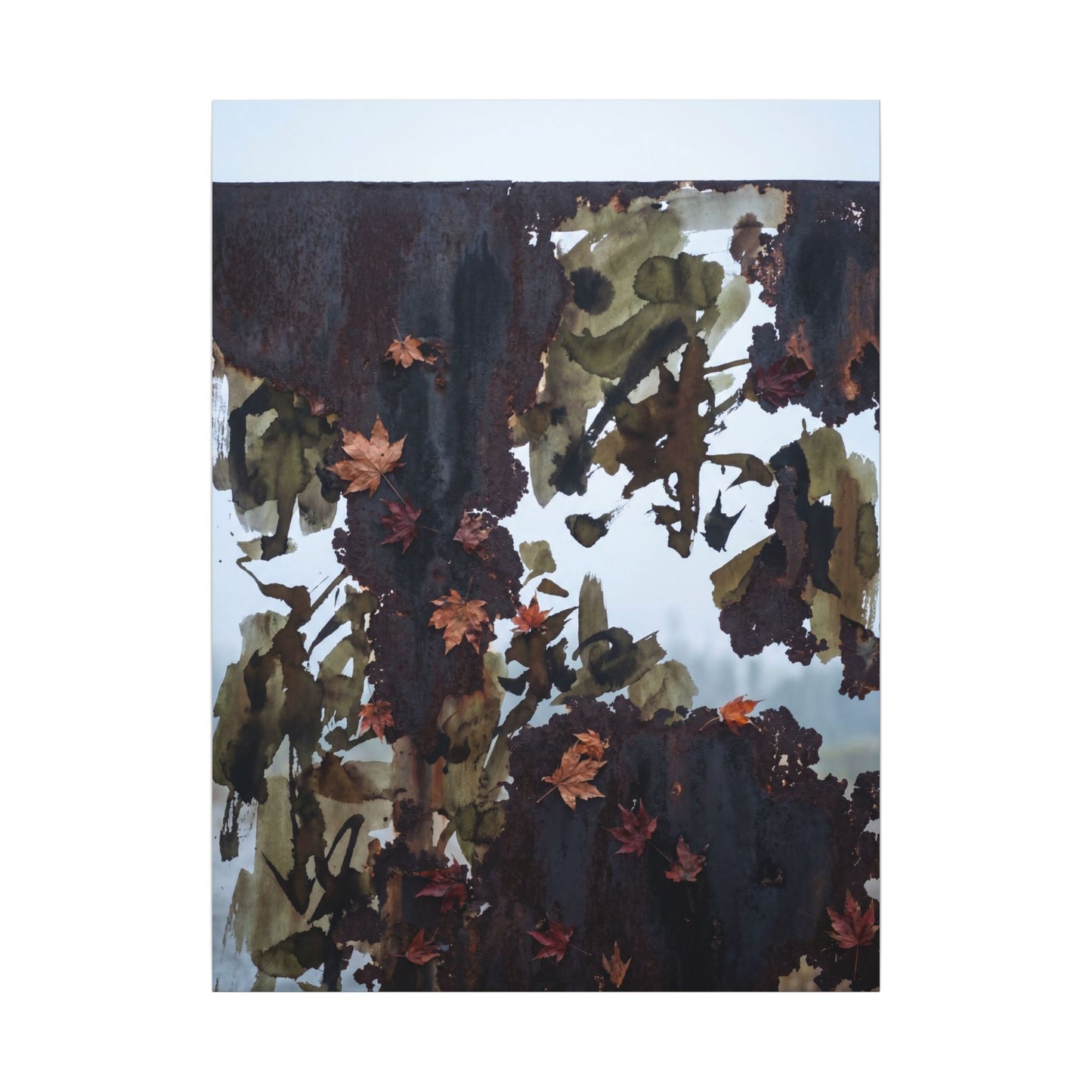 Rust Patina Charcoal Ink Canvas Art | Sophisticated Dark Japandi Art