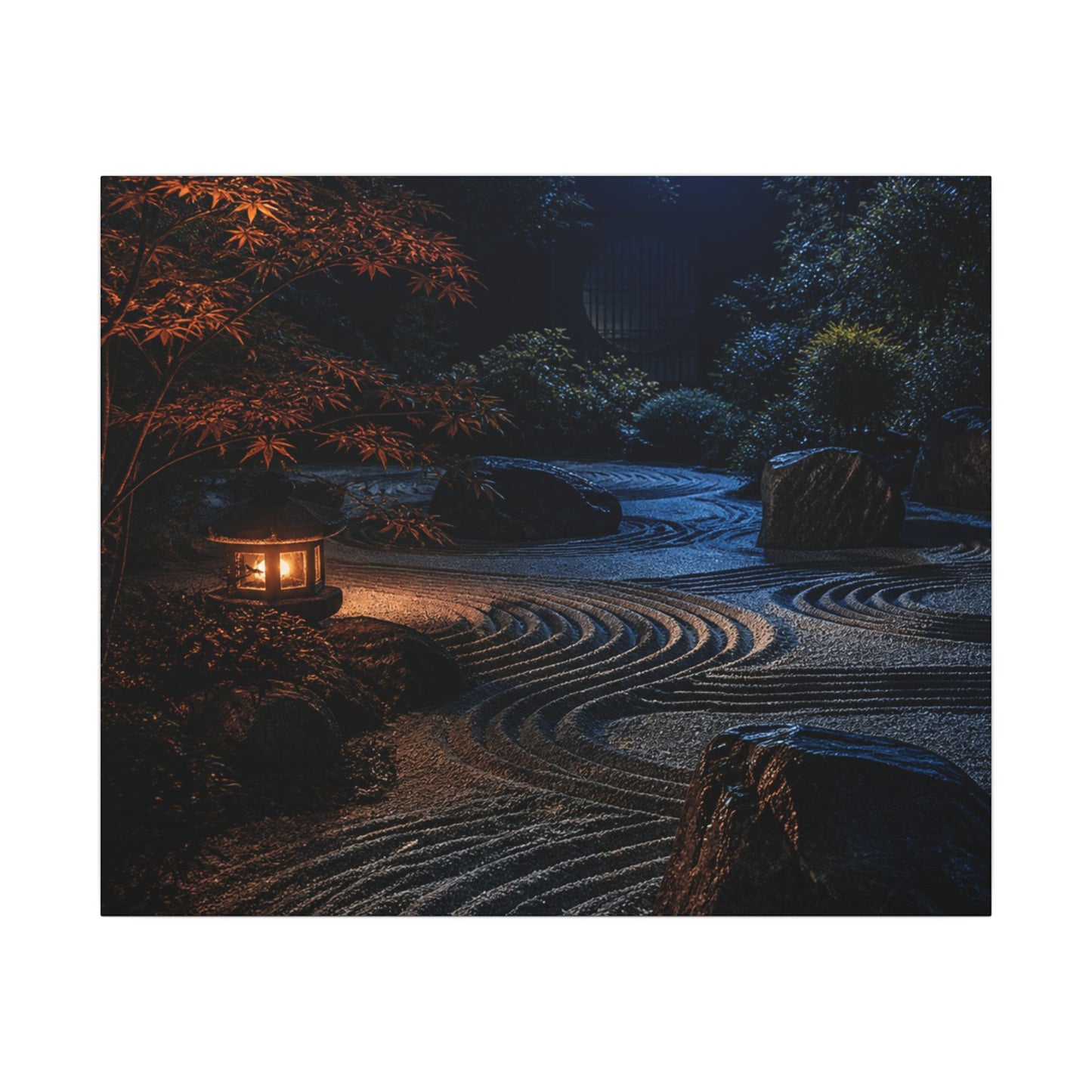 Summer Rock Garden Shadow Zen Canvas Art | Moody Decor