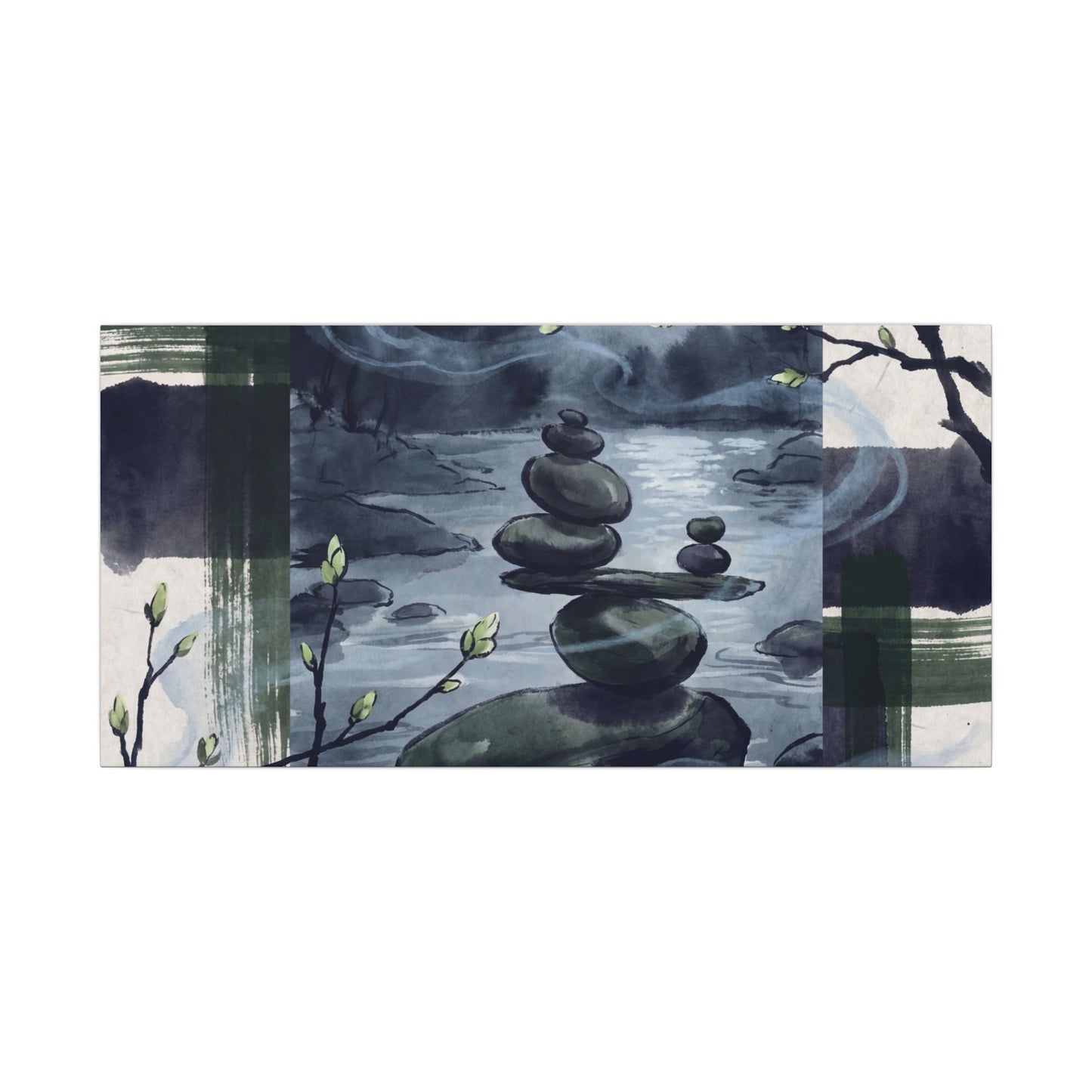 Moonlight River Stones Canvas Art - Zen Shibui