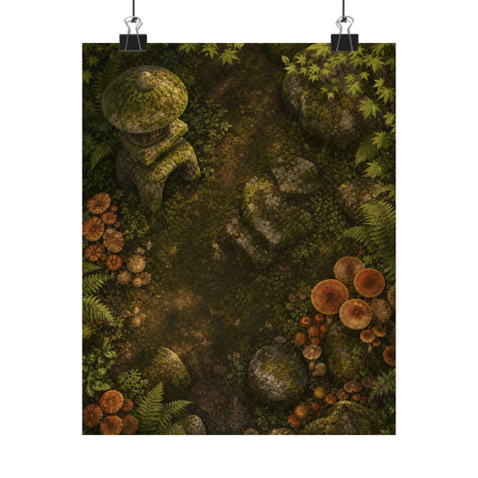 Stone Lantern Mushroom Illustration Wall Art Print | Earthy Cottagecore Art