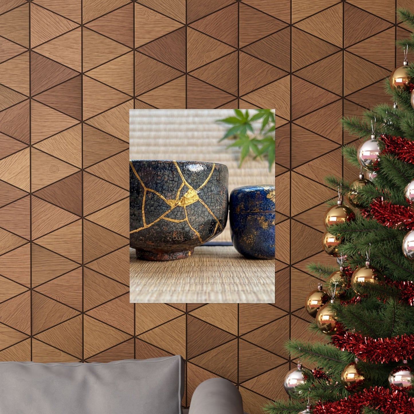 Kintsugi Tea Ceremony in Dawn | Crackle Gold Wall Art Print