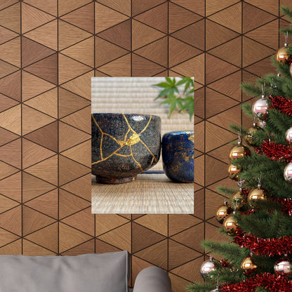 Kintsugi Tea Ceremony in Dawn | Crackle Gold Wall Art Print