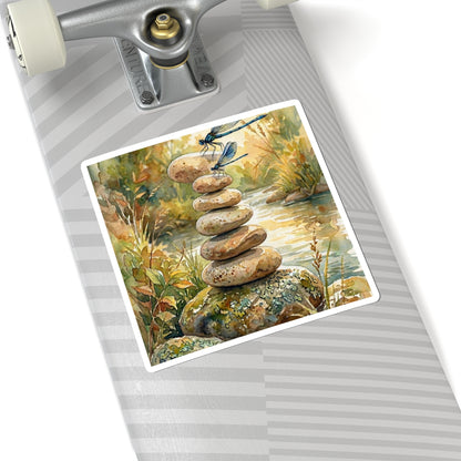 River Stones Watercolor Sticker | Earthy Japandi Art Art Print