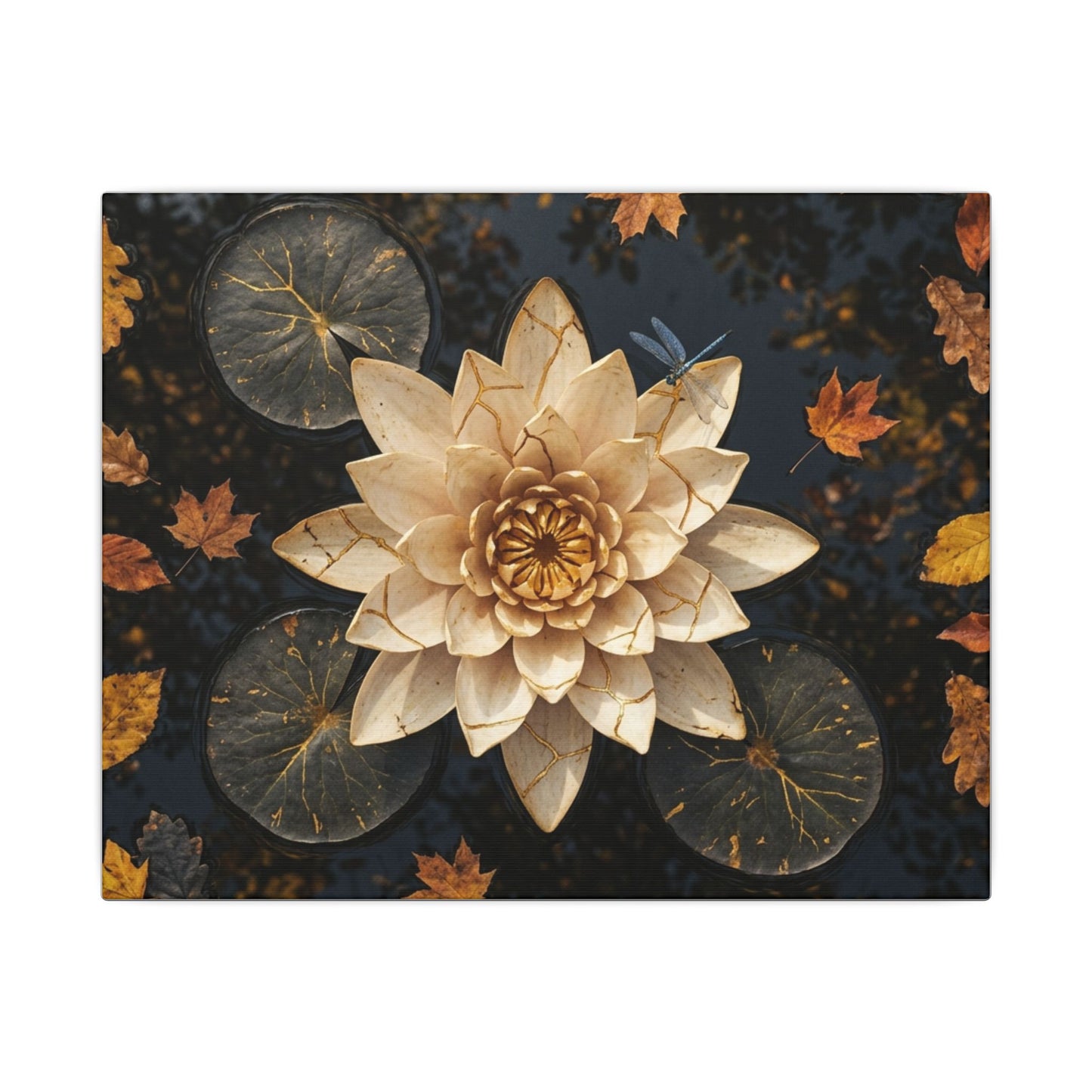 Kintsugi Lotus Flower in Dappled | Gold Repair Canvas Art