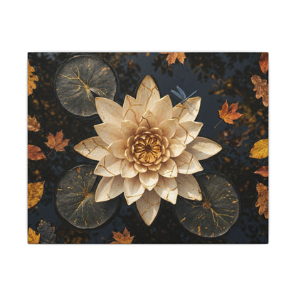 Kintsugi Lotus Flower in Dappled | Gold Repair Canvas Art