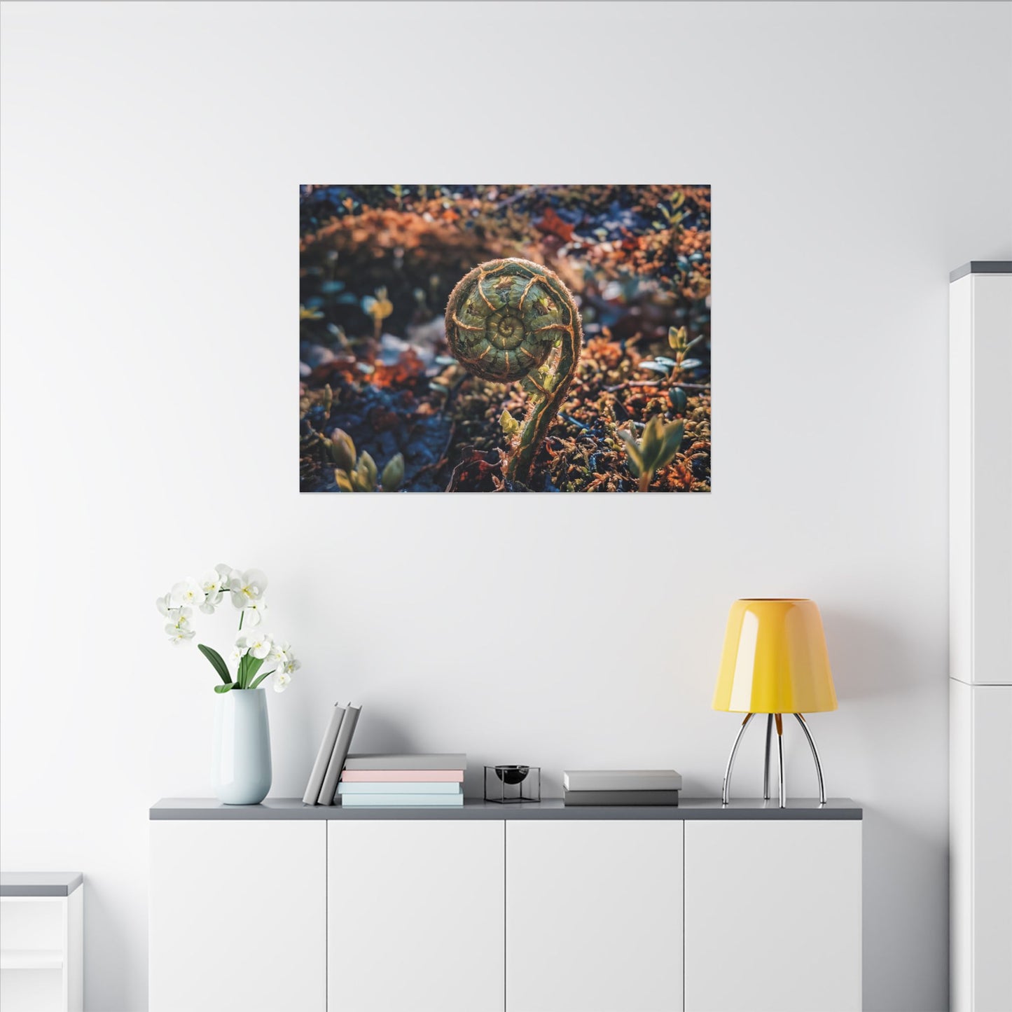 Kintsugi Fern Unfurling in Dappled | Gold Vein Canvas Art