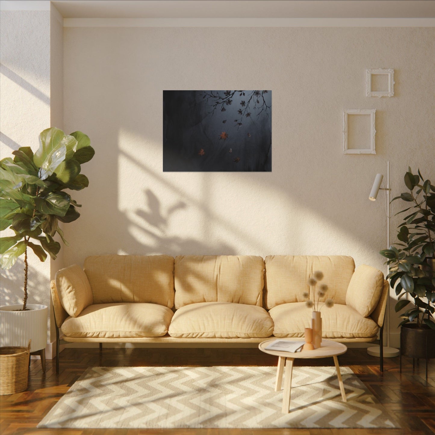 Autumn Cherry Blossom Charcoal Ink Canvas Art | Atmospheric Decor