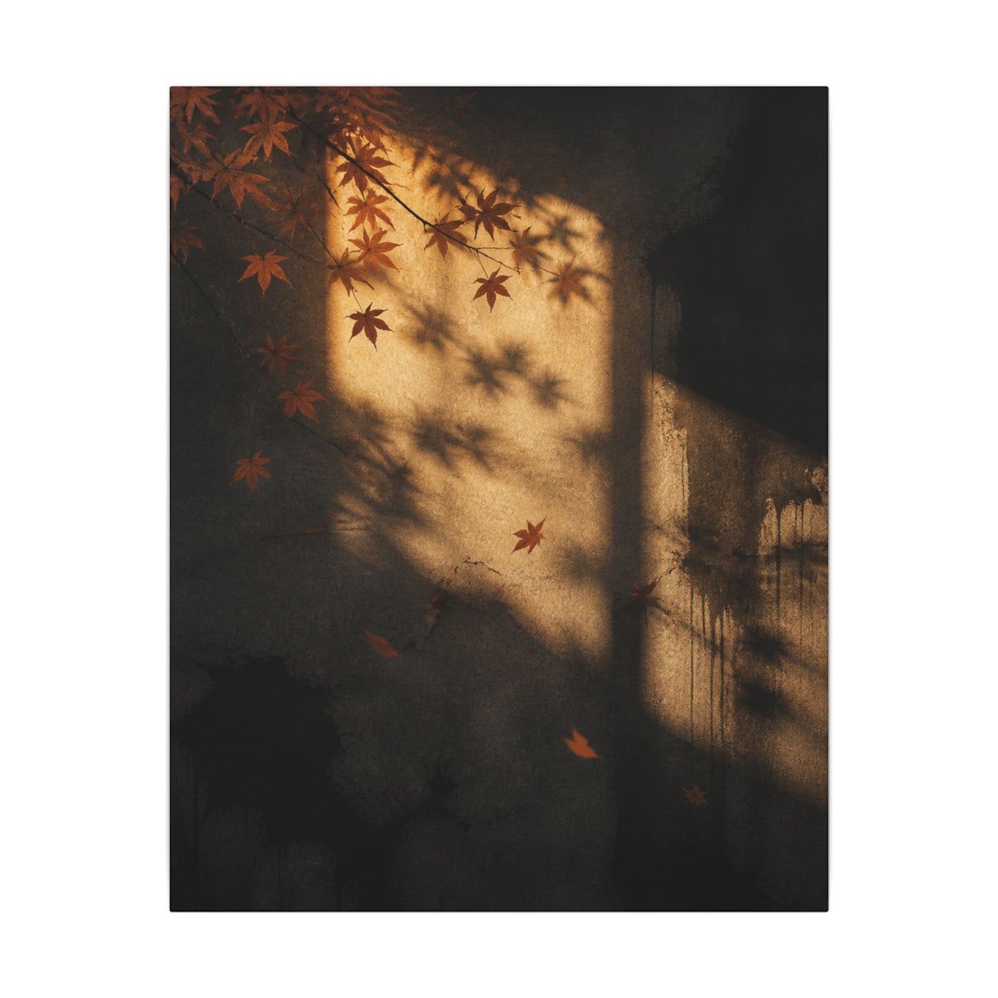 Shadow Play Canvas Art | Autumn Dark Japandi Charcoal Ink Art