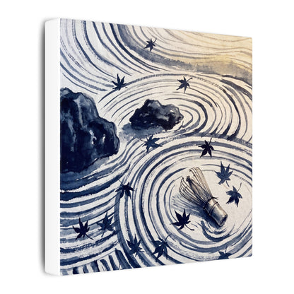 Zen Rock Garden in Golden Hour | Sumi E Canvas Art