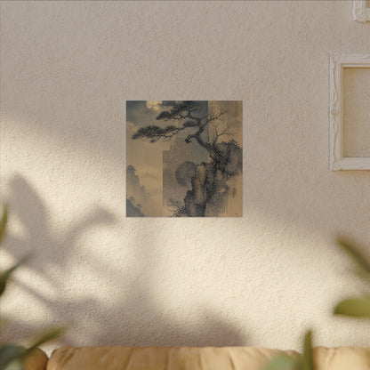 Japandi Pine Tree in Moonlight | Japanese Pattern Canvas Art