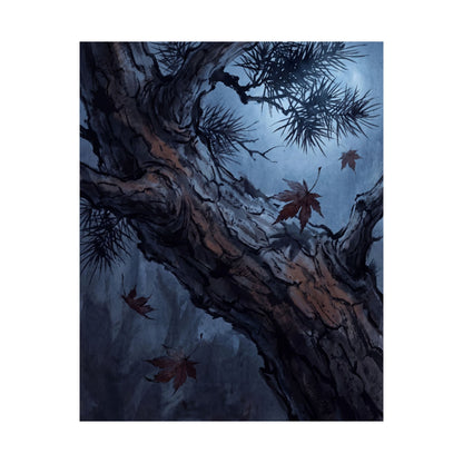 Kanso Pine Tree Wall Art Print - Dark Japandi Shadow Zen
