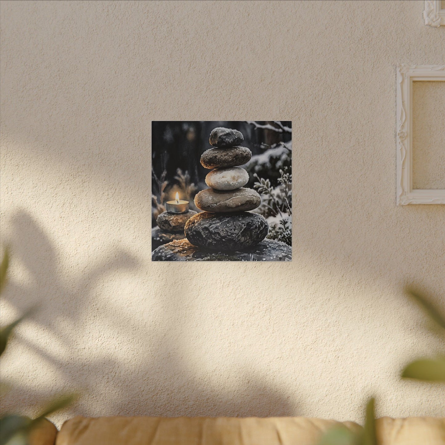 River Stones Canvas Art | Winter Japandi Watercolor Art