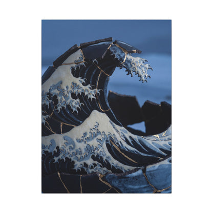 Ocean Wave Canvas Art | Winter Kintsugi Gold Repair Art