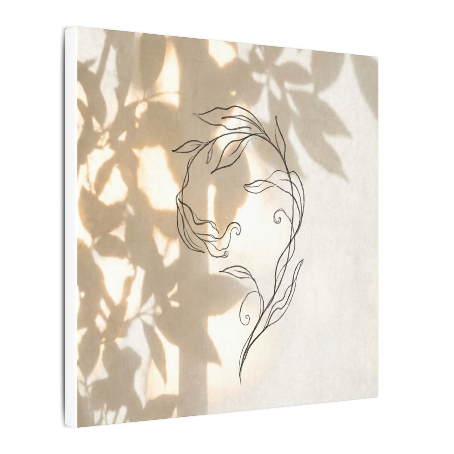 Warm Shoji Screen Canvas Art - Minimal Line Japandi