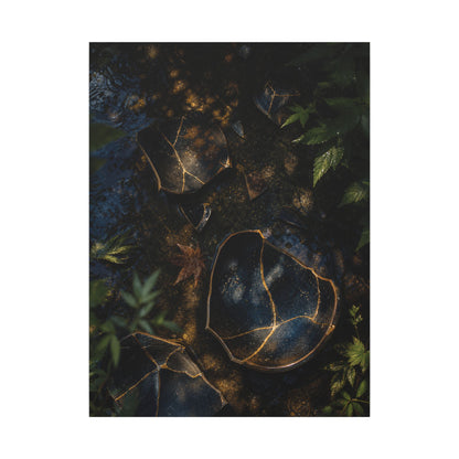 Dark Japandi Broken Pottery in Dappled | Shadow Zen Canvas Art