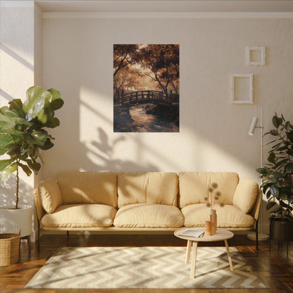 Autumn Wooden Bridge Gold Vein Canvas Art | Resilient Decor