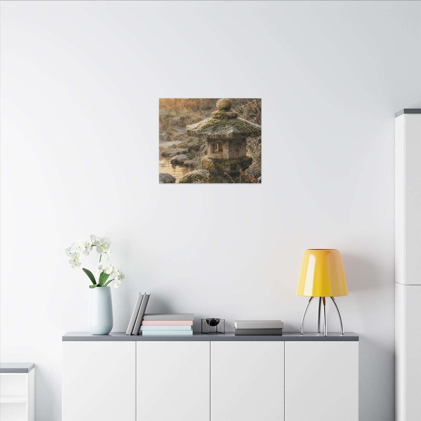 Winter Stone Lantern Watercolor Canvas Art | Earthy Decor