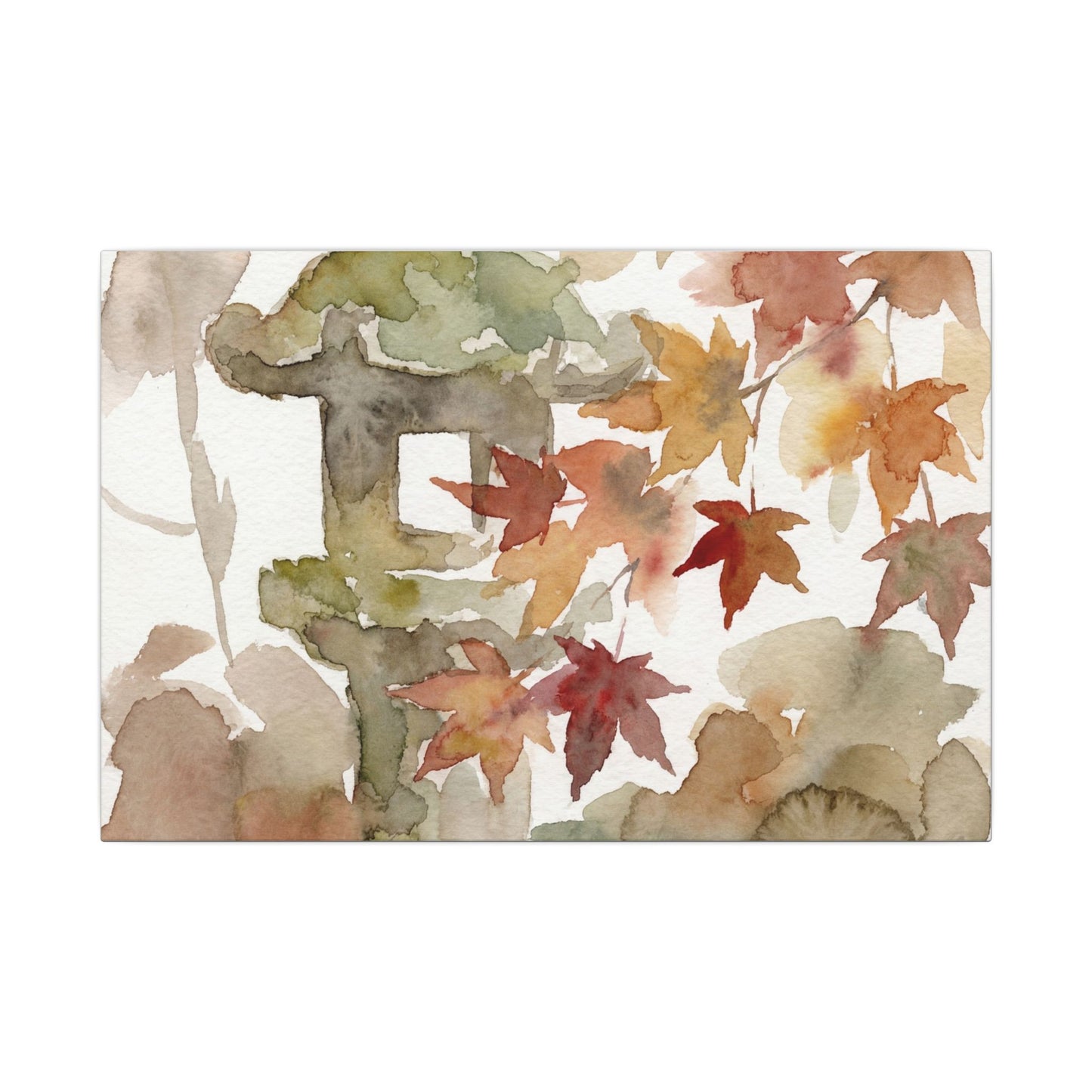 Stone Lantern Watercolor Canvas Art | Earthy Japandi Art