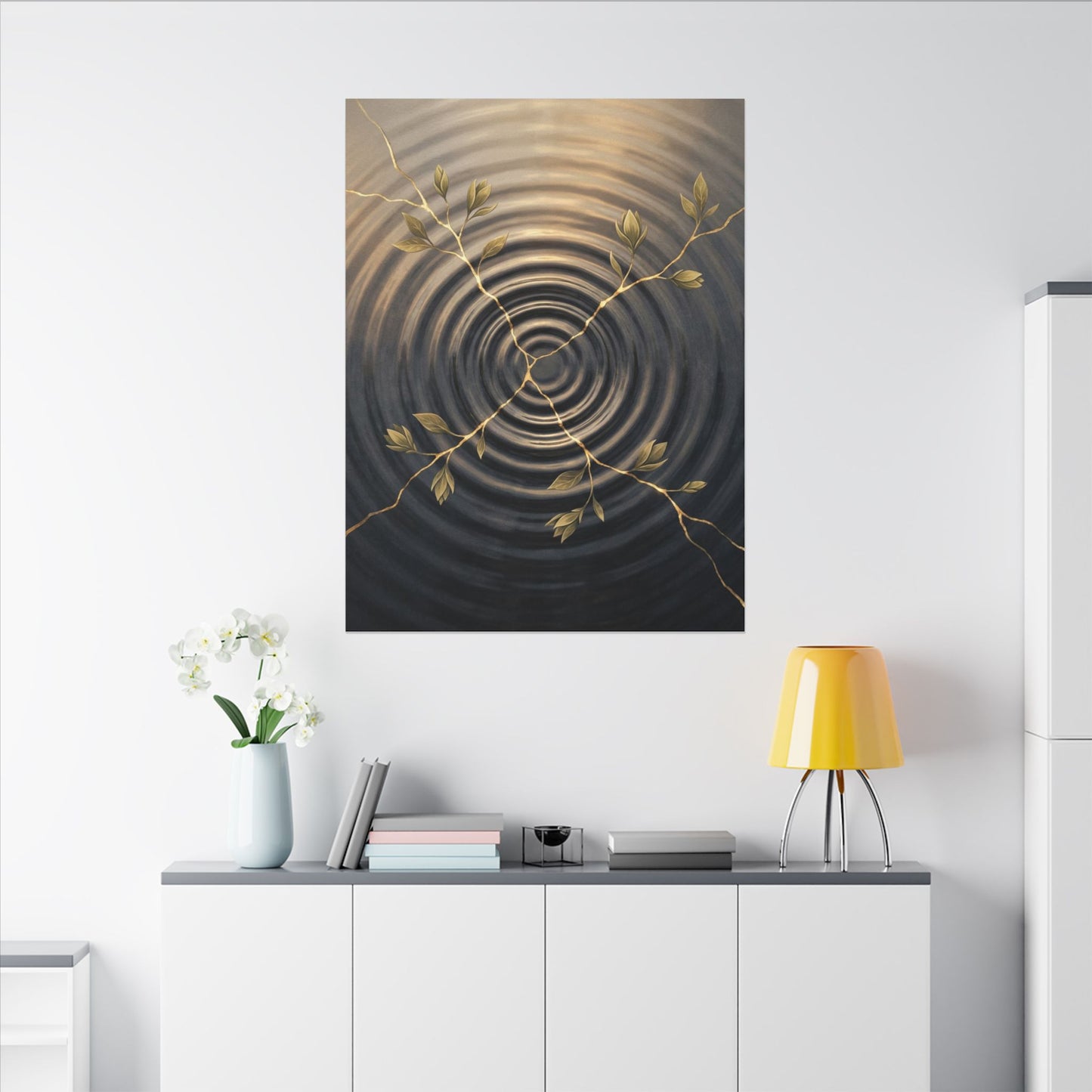 Kanso Water Ripple Canvas Art - Kintsugi Gold Vein