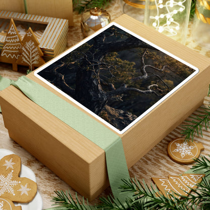 Sophisticated Pine Tree Sticker - Moody Minimal Dark Japandi Art Print