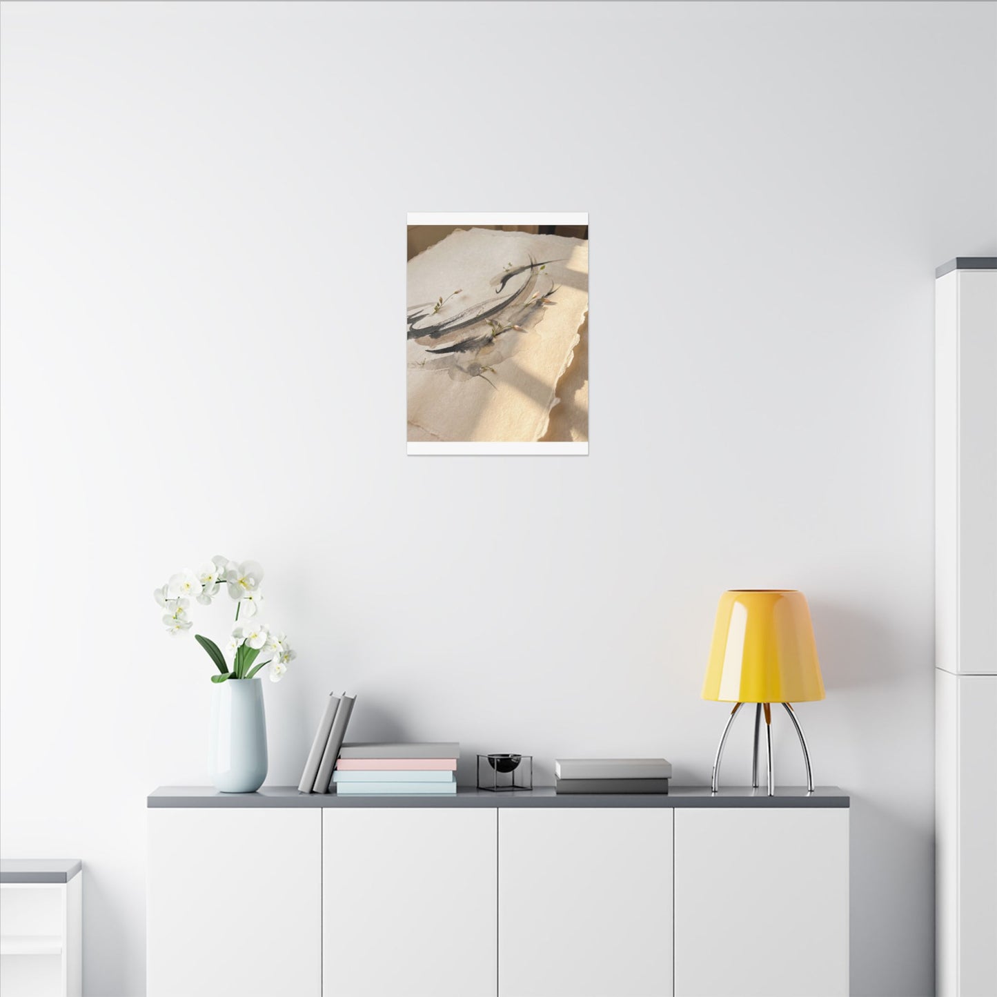 Ink Brushstroke Watercolor Canvas Art | Neutral Japandi Art