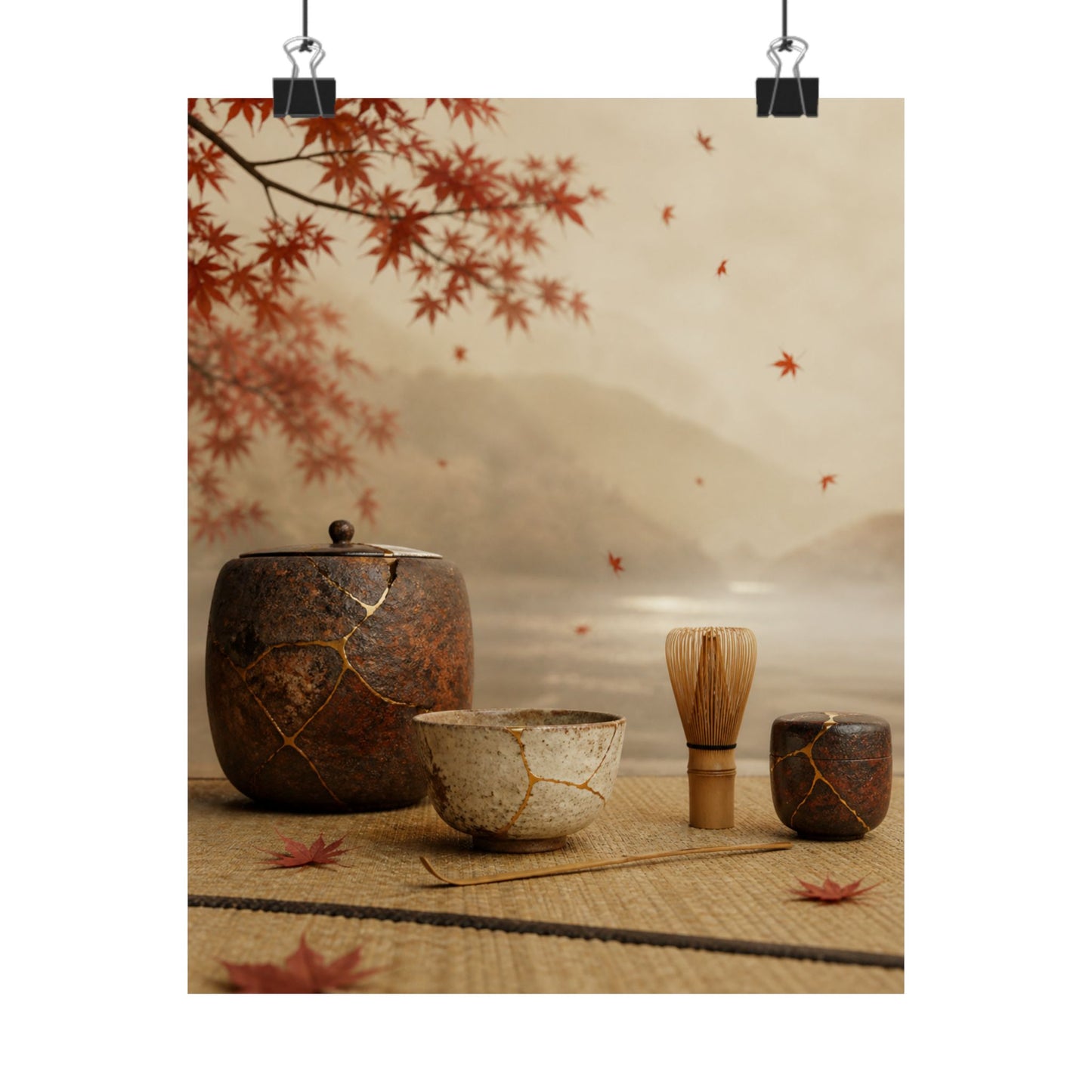 Kintsugi Tea Ceremony in Overcast | Gold Vein Wall Art Print