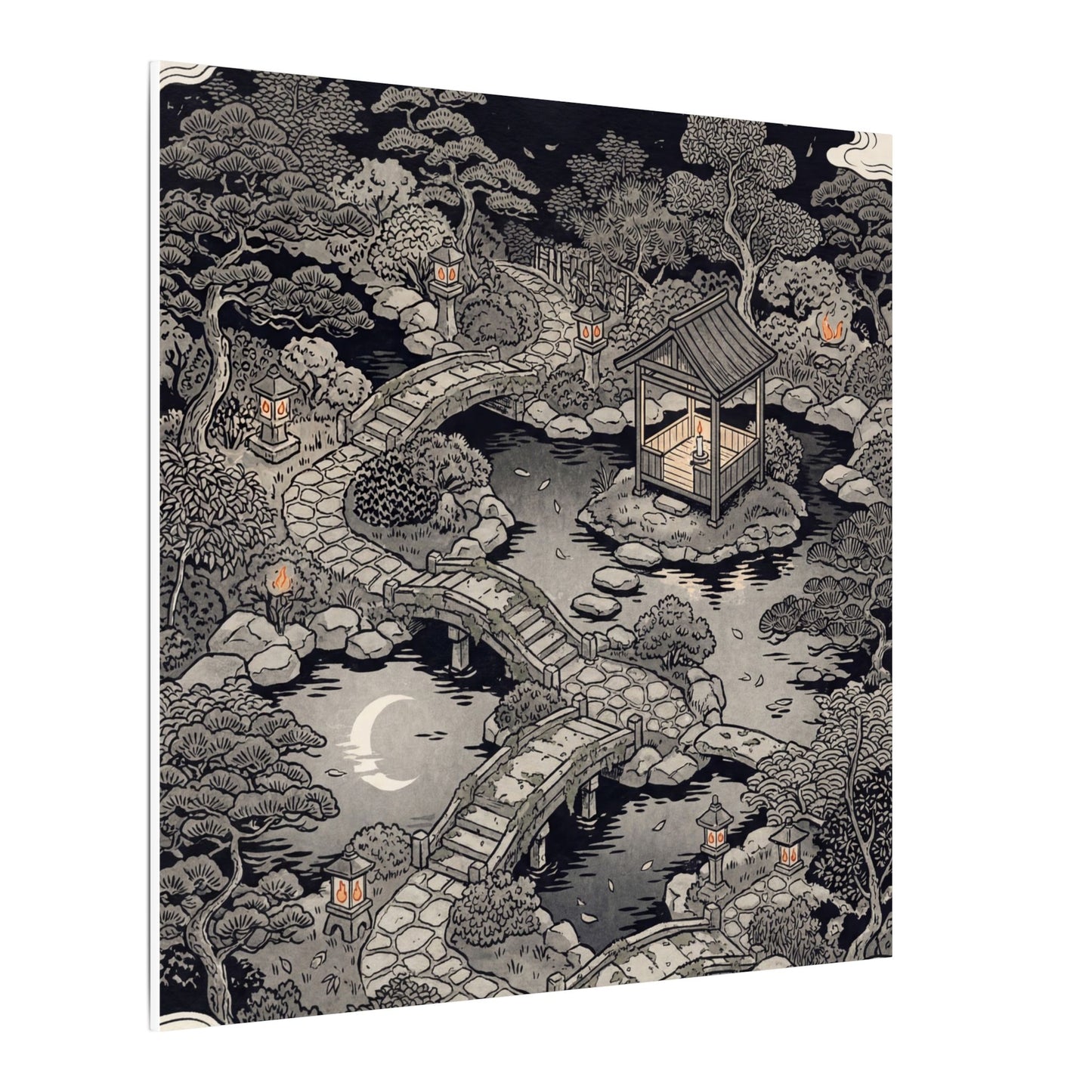 Moonlit Garden Ukiyo E Inspired Canvas Art | Serene Zen Art
