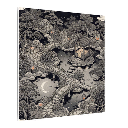 Moonlit Garden Ukiyo E Inspired Canvas Art | Serene Zen Art