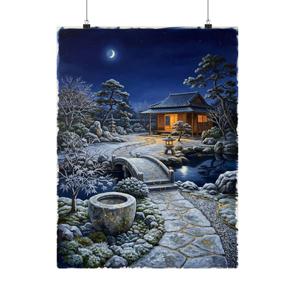 Moonlit Garden Winter Wall Art Print | Kintsugi Philosophical Design Art Print