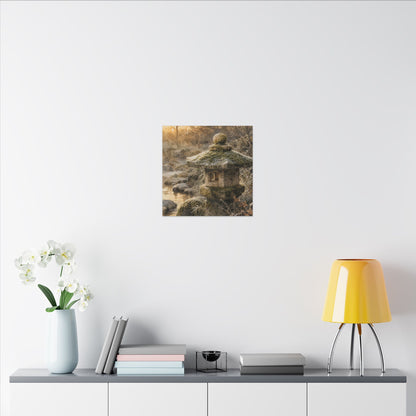 Winter Stone Lantern Watercolor Canvas Art | Earthy Decor