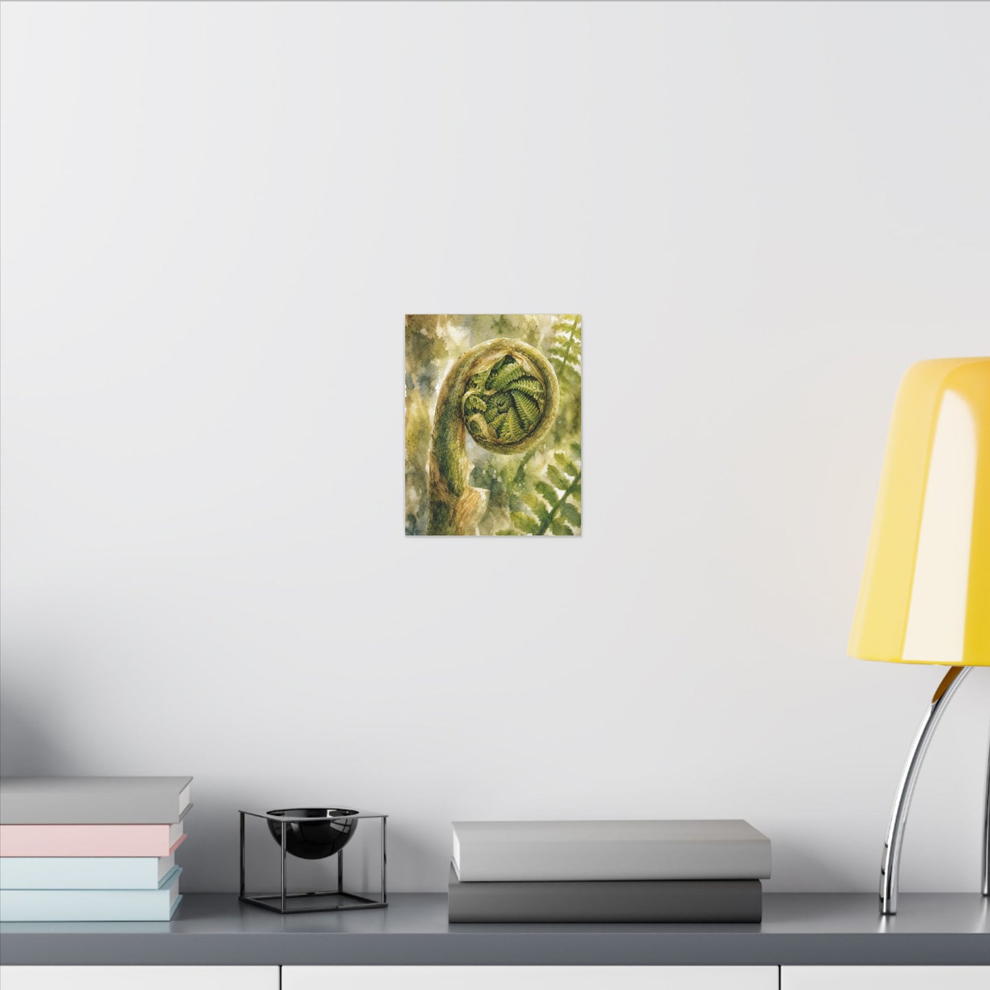 Japandi Fern Unfurling in Dappled | Watercolor Canvas Art