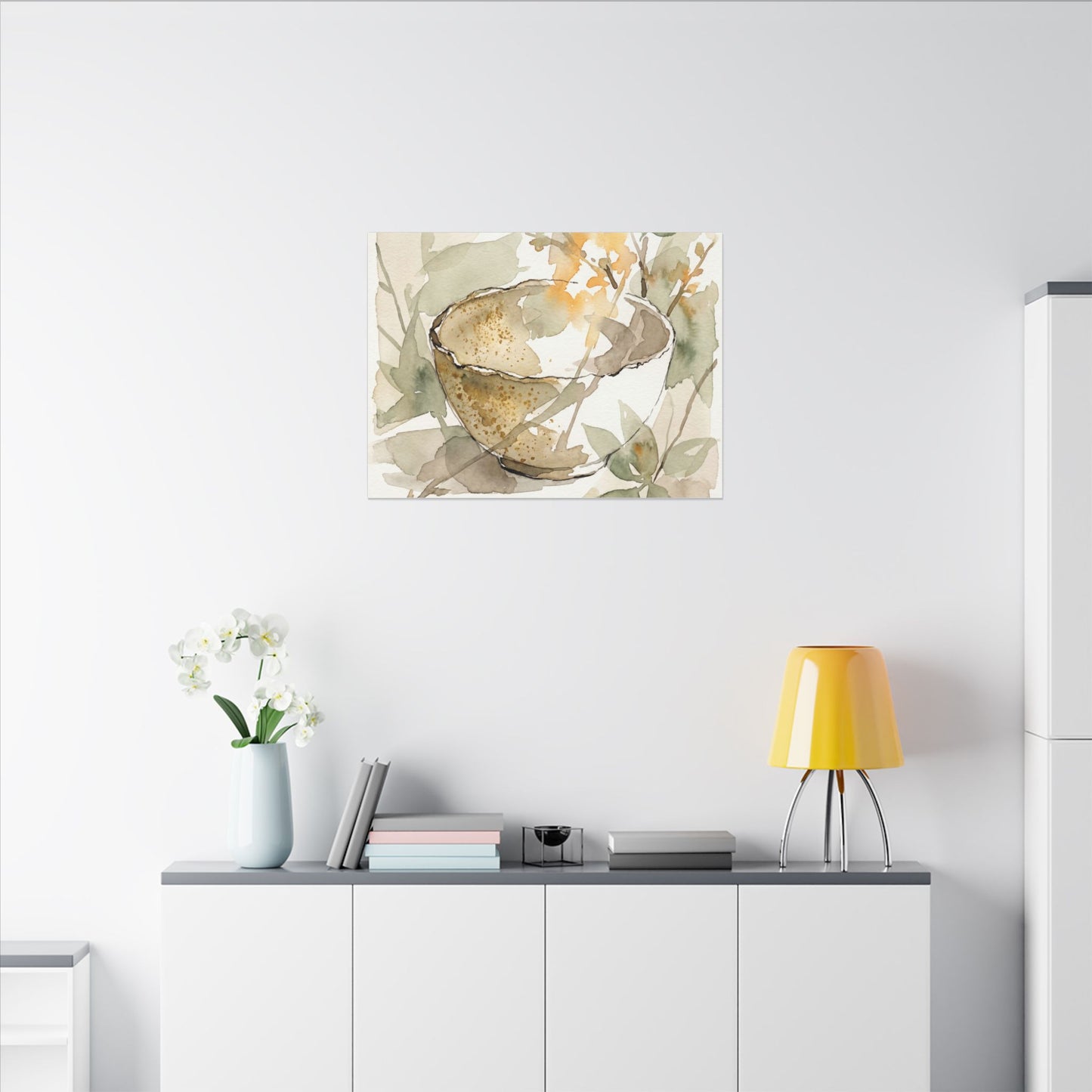 Spring Ceramic Bowl Watercolor Canvas Art | Neutral Decor