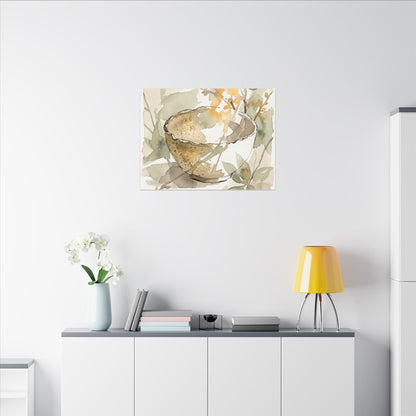 Spring Ceramic Bowl Watercolor Canvas Art | Neutral Decor