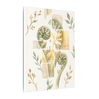 Earthy Fern Unfurling Canvas Art - Watercolor Japandi
