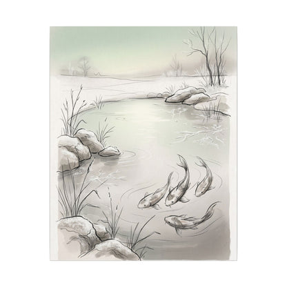 Koi Pond Minimal Line Canvas Art | Cozy Japandi Art
