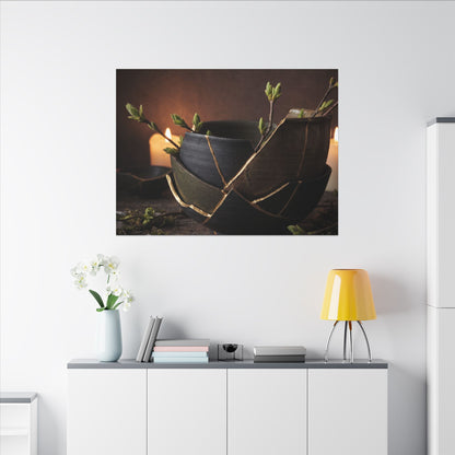 Broken Pottery Spring Canvas Art | Dark Japandi Luxurious Design
