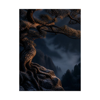 Pine Tree Shadow Zen Wall Art Print | Luxurious Dark Japandi Art