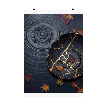 Kintsugi Water Ripple in Overcast | Gold Repair Wall Art Print