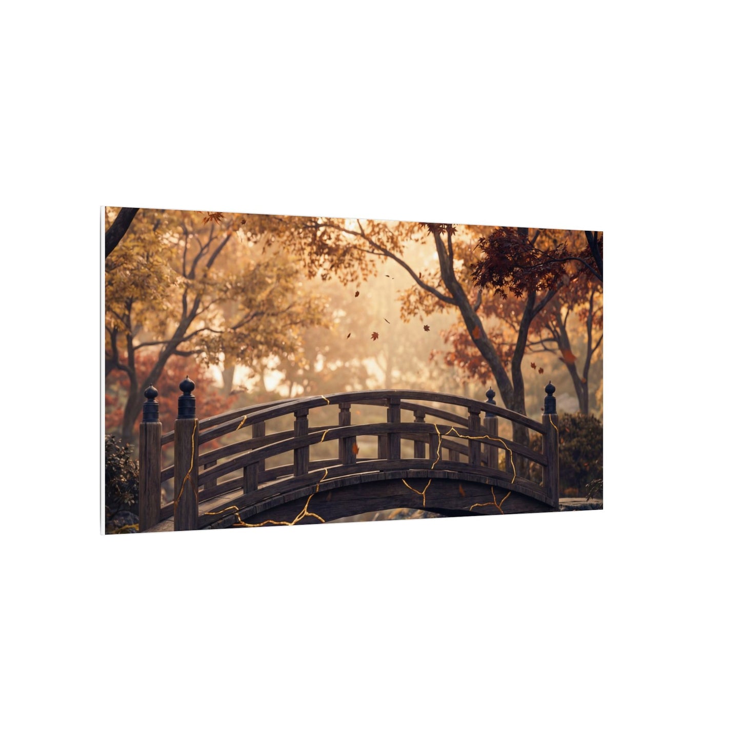 Autumn Wooden Bridge Gold Vein Canvas Art | Resilient Decor