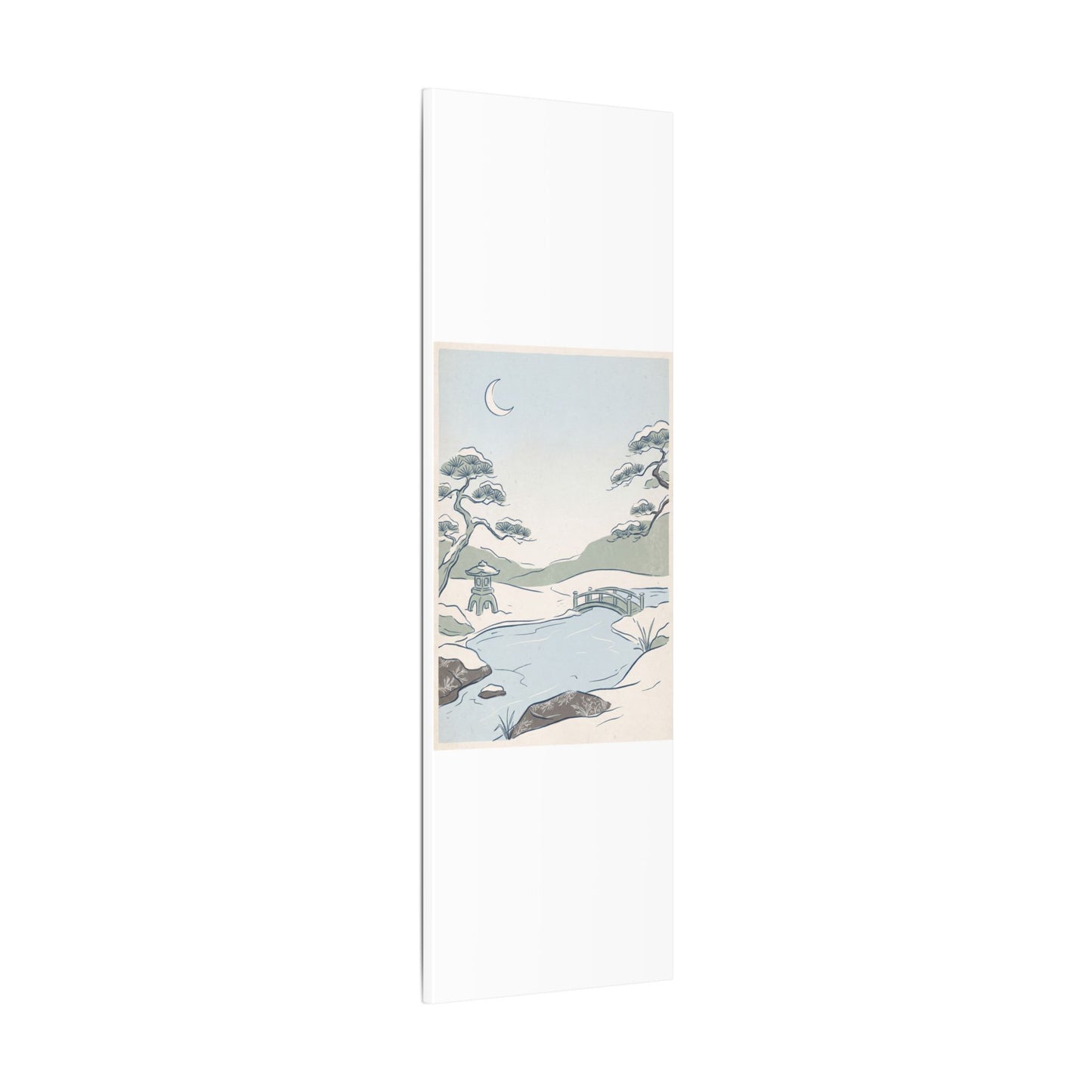 Japandi Moonlit Garden in Moonlight | Minimal Line Canvas Art