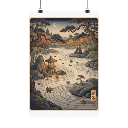 Tranquil Rock Garden Wall Art Print - Ukiyo E Inspired Zen Art Print