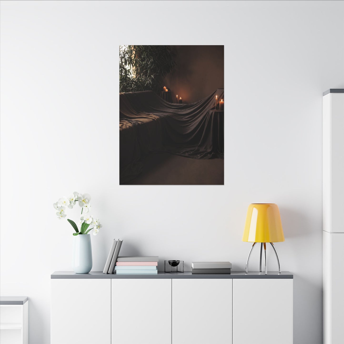 Candlelight Silk Drape Canvas Art - Dark Japandi Ma