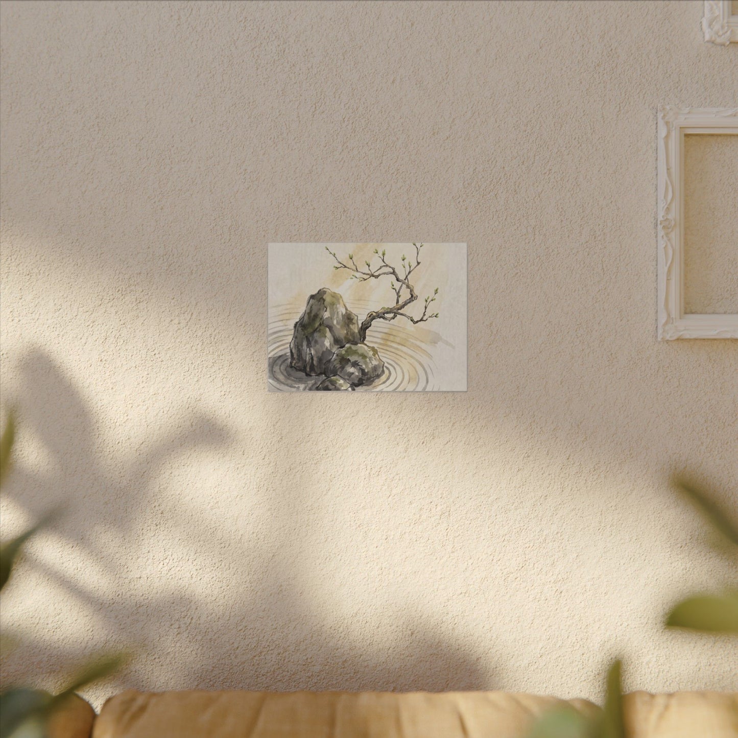 Serene Rock Garden Canvas Art - Sumi E Zen