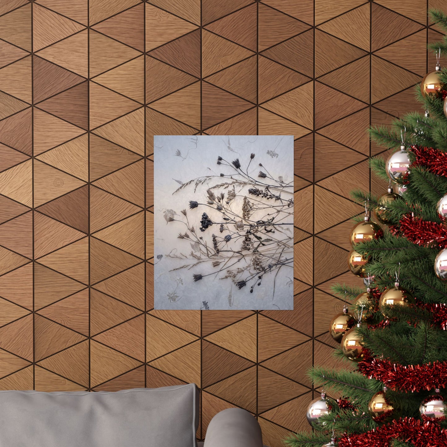 Winter Dried Flowers Japanese Pattern Wall Art Print | Warm Decor
