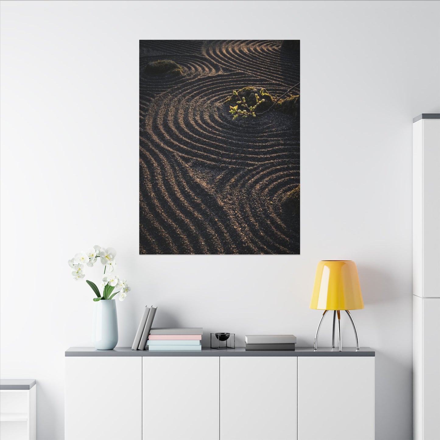 Spring Rock Garden Shadow Zen Canvas Art | Atmospheric Decor